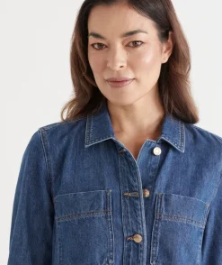 Sussan Dresses|Denim>Long Sleeve Denim Button Up Dress