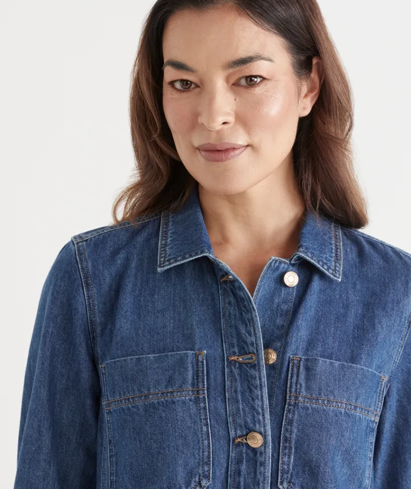 Sussan Dresses|Denim>Long Sleeve Denim Button Up Dress
