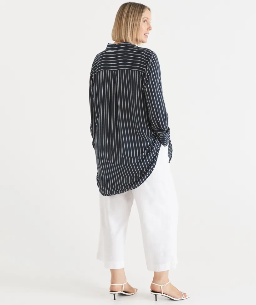 Sussan Tops|Shirts & Blouses>Longline Curved Hem Stripe Shirt