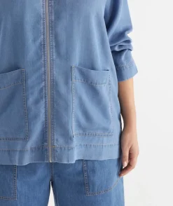 Sussan Jackets & Coats|Jackets>Lyocell Zip Front Collared Jacket