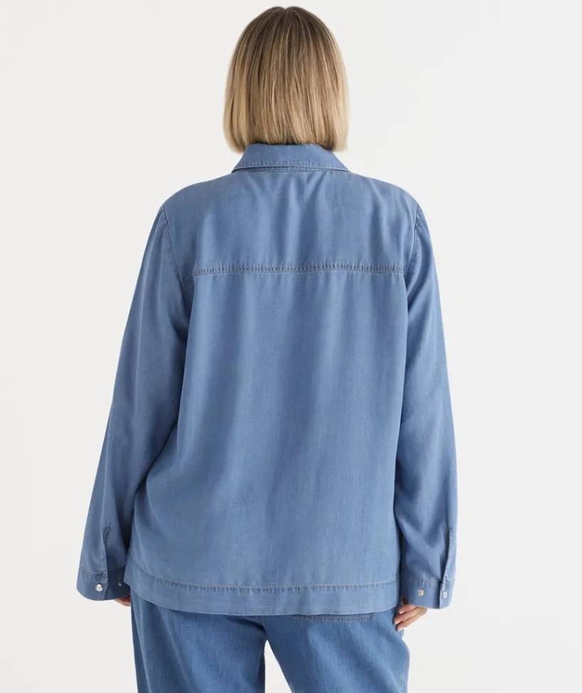 Sussan Jackets & Coats|Jackets>Lyocell Zip Front Collared Jacket