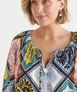 Sussan Tops|Matching Sets>Mosaic Print 3/4 Sleeve Blouse