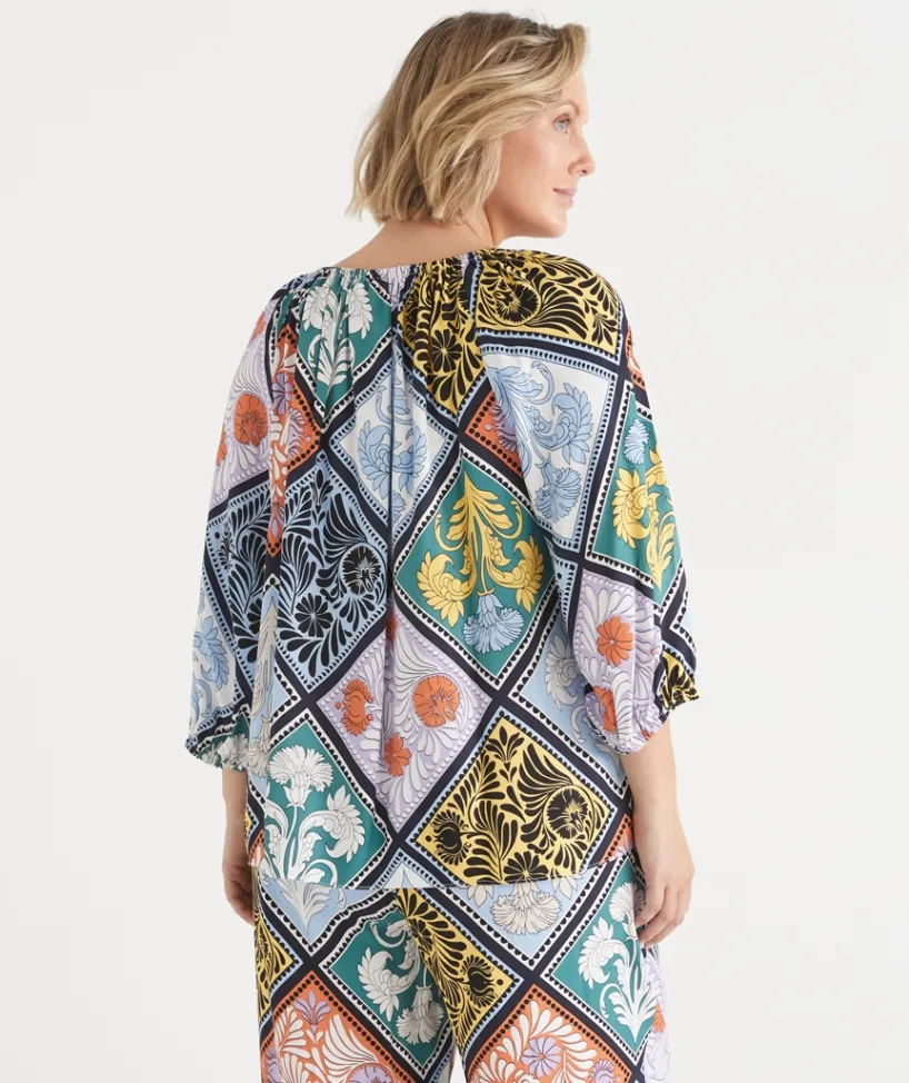 Sussan Tops|Matching Sets>Mosaic Print 3/4 Sleeve Blouse