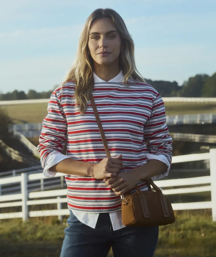 Sussan Tops>Multi Stripe Long Sleeve Top - Red