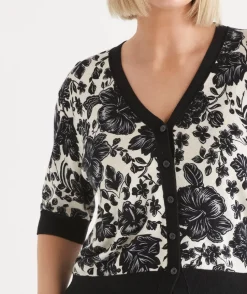 Sussan Tops|Matching Sets>Noir Bloom Short Sleeve Cardigan