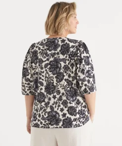 Sussan Tops|Matching Sets>Noir Bloom Short Sleeve Top