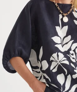 Sussan Tops|Matching Sets>Palm Print 3/4 Sleeve Top -