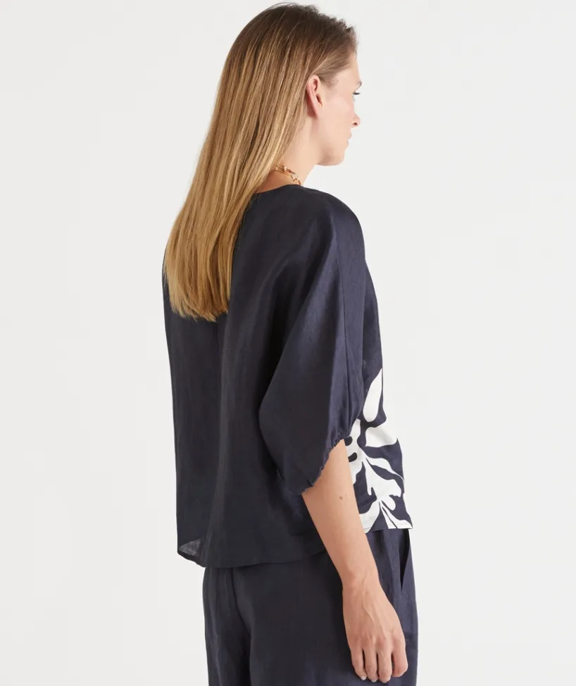 Sussan Tops|Matching Sets>Palm Print 3/4 Sleeve Top -