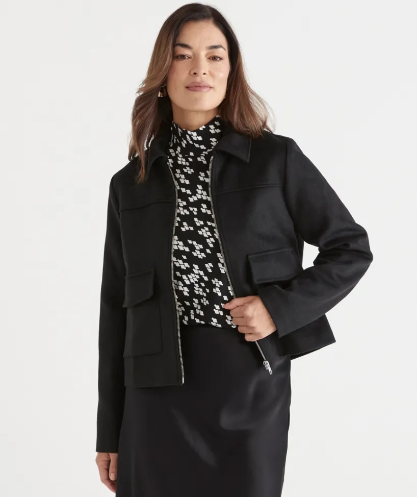 Sussan Jackets & Coats|Jackets>Pocket Detail Zip Front Jacket
