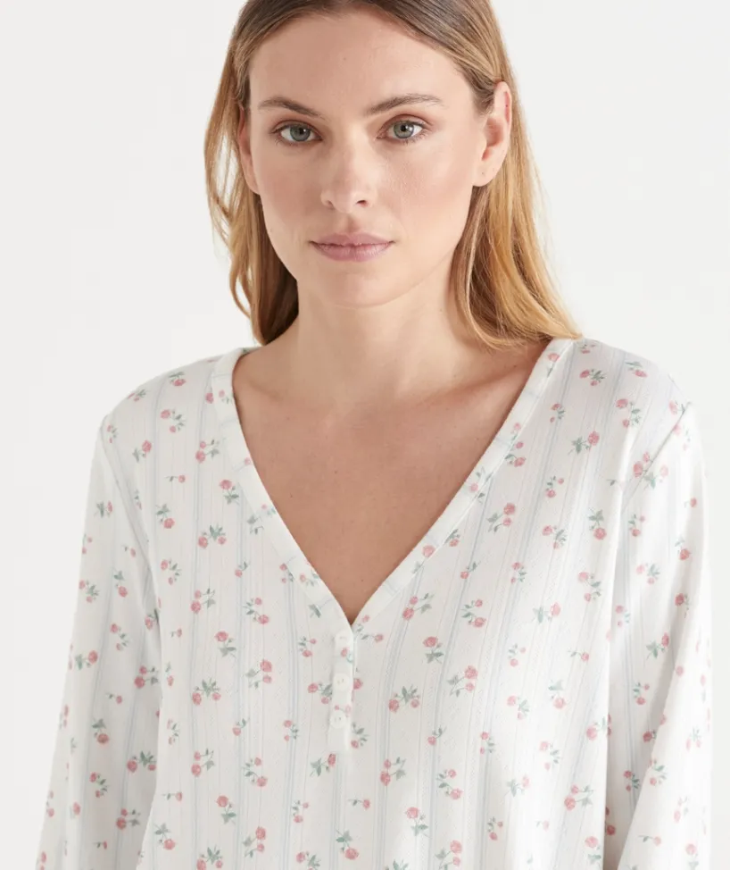 Sussan Nighties>Pointelle Ditsy Long Sleeve Nightie