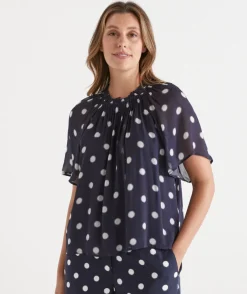 Sussan Tops|Matching Sets>Polka Dot Gathered Neck Blouse