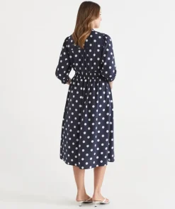 Sussan Dresses>Polka Dot Shirred Waist Dress