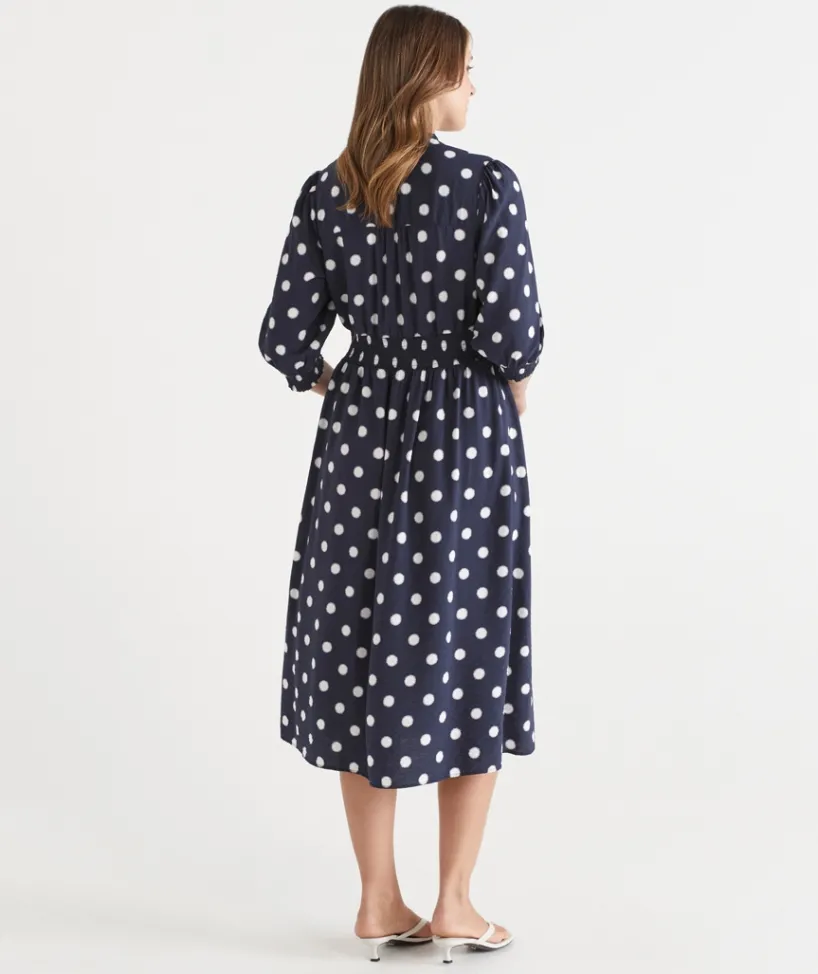 Sussan Dresses>Polka Dot Shirred Waist Dress