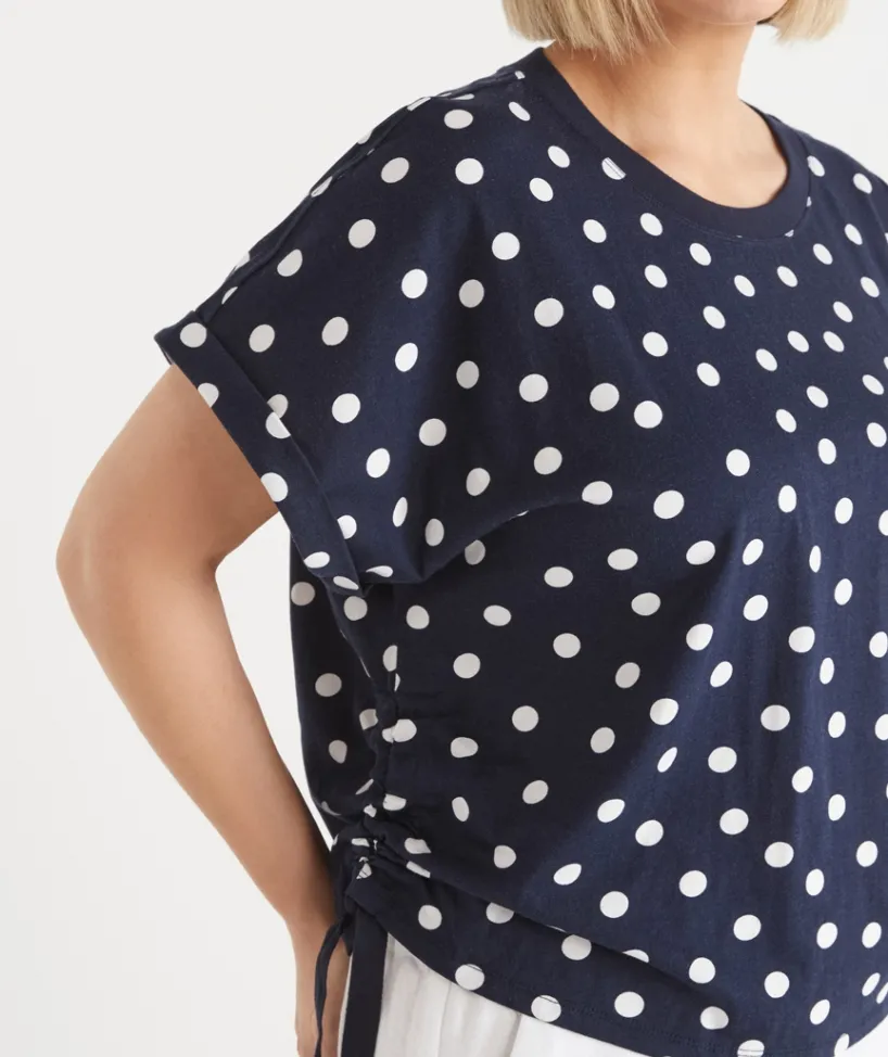 Sussan Tops|T-Shirts>Polka Dot Short Sleeve Ruched Side Top