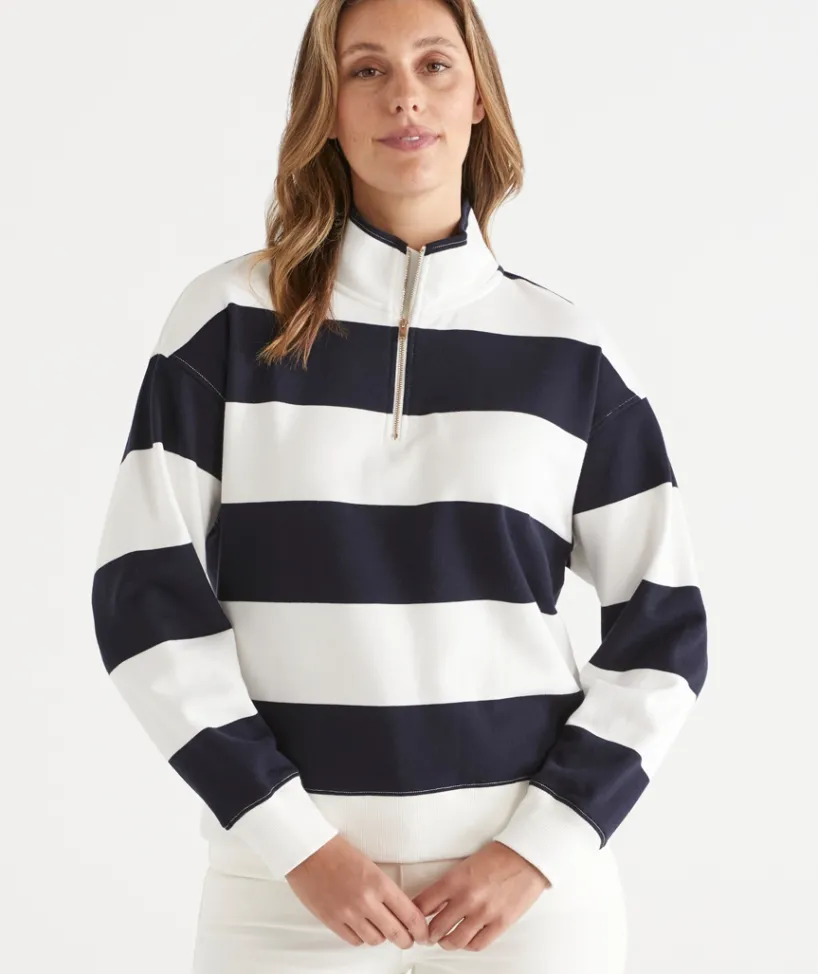 Sussan Tops|Loungewear>Quarter-Zip Stripe Jumper -
