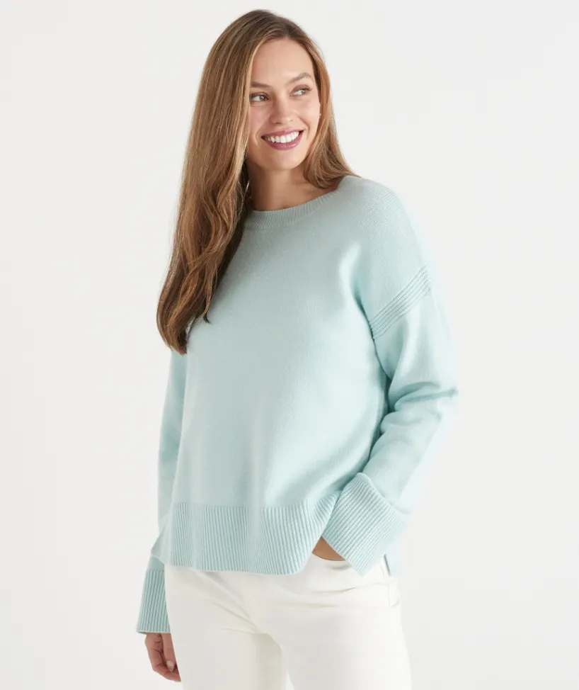 Sussan Tops|Knitwear>Rib Detail Crew Neck Jumper -