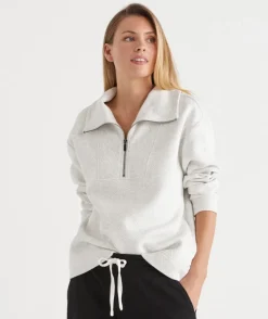 Sussan Tops|Loungewear>Ribbed Quarter Zip Jumper