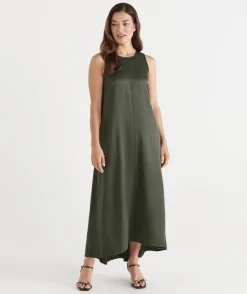 Sussan Dresses>Satin Sleeveless Column Maxi Dress