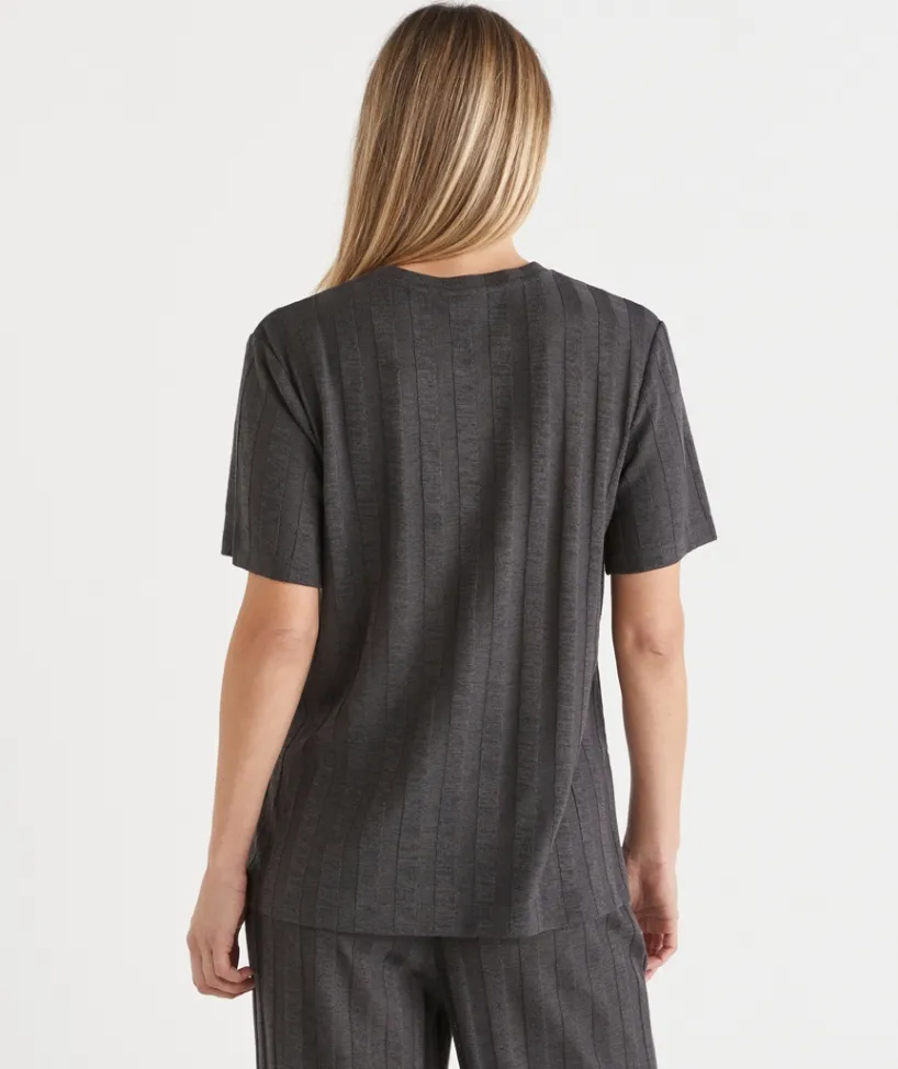 Sussan Tops|Loungewear>Self-Stripe Short Sleeve Top