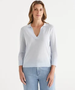 Sussan Tops|Knitwear>Sequin Knit Polo Top