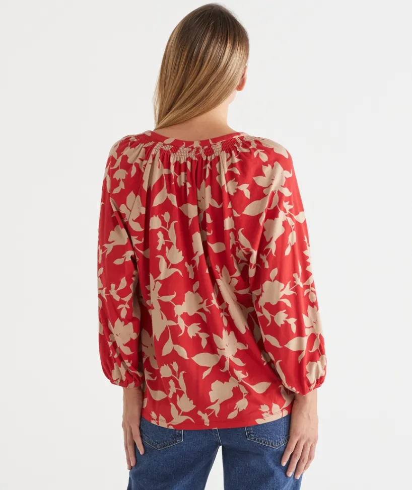 Sussan Tops>Shadow Floral Raglan Long Sleeve Top