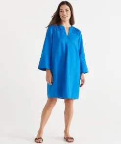 Sussan Dresses>Shirred Shoulder Long Sleeve Dress