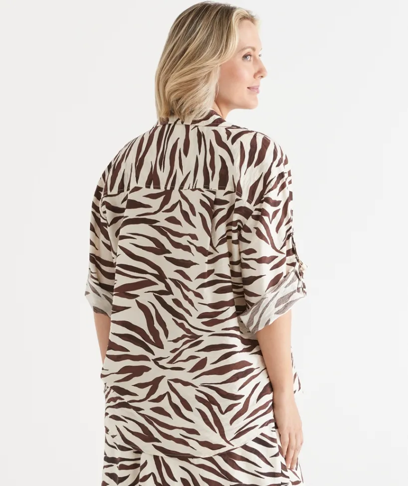Sussan Tops|Matching Sets>Short Sleeve Animal Print D Ring Shirt
