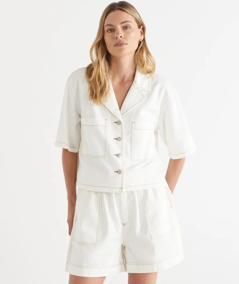 Sussan Tops|Denim>Short Sleeve Denim Shirt Jacket
