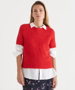 Sussan Tops|Knitwear>Short Sleeve Fluffy Knit Top