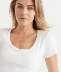 Women Sussan Women's Pyjama Tops>Short Sleeve Pointelle Pyjama Tee