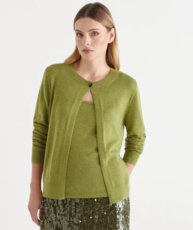 Sussan Tops|Matching Sets>Single Button Knit Crew Cardigan