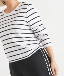 Sussan Tops|T-Shirts>Slub Stripe Long Sleeve Ruched Top