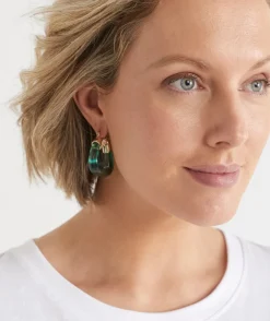 Sussan Jewellery>Spliced Resin Hoop Earring - Green/Gold