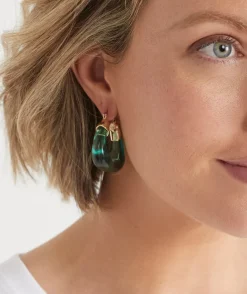 Sussan Jewellery>Spliced Resin Hoop Earring - Green/Gold