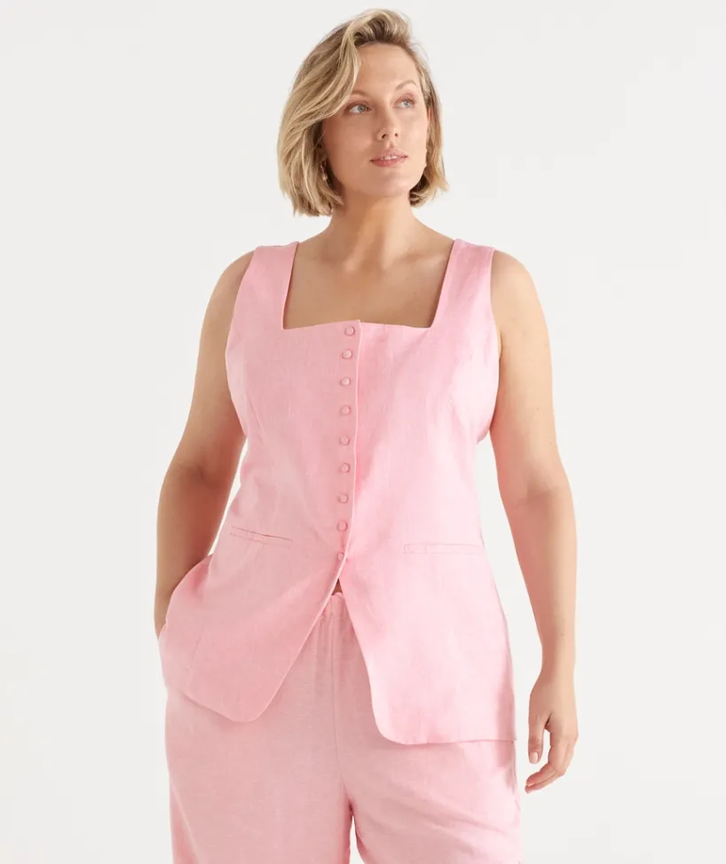 Sussan Tops|Matching Sets>Square Neck Button Up Vest - Pink
