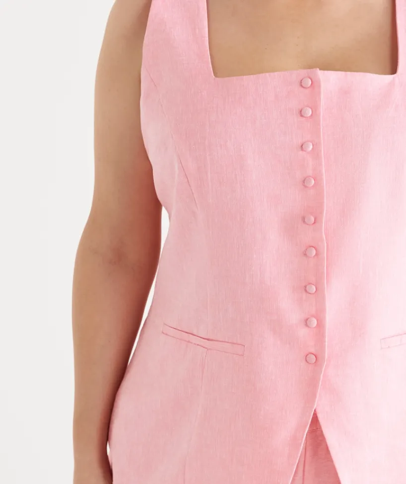 Sussan Tops|Matching Sets>Square Neck Button Up Vest - Pink