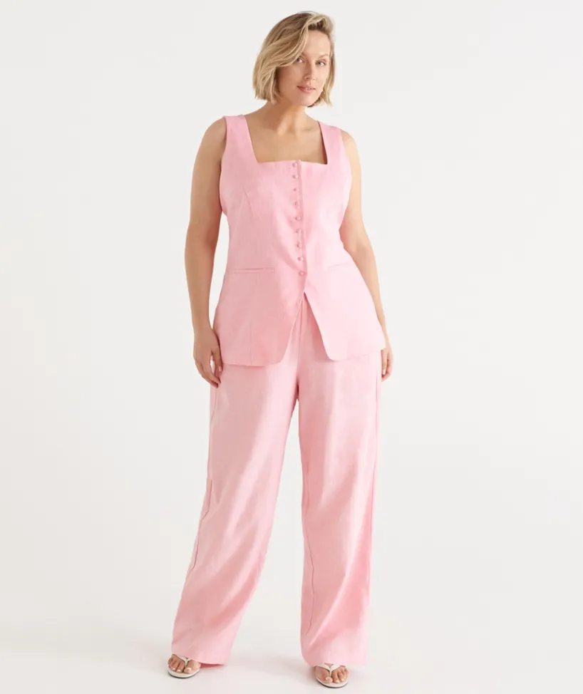 Sussan Tops|Matching Sets>Square Neck Button Up Vest - Pink