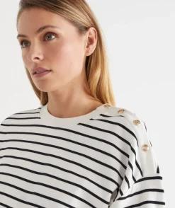 Sussan Tops|Loungewear>Stripe Button Shoulder Jumper -