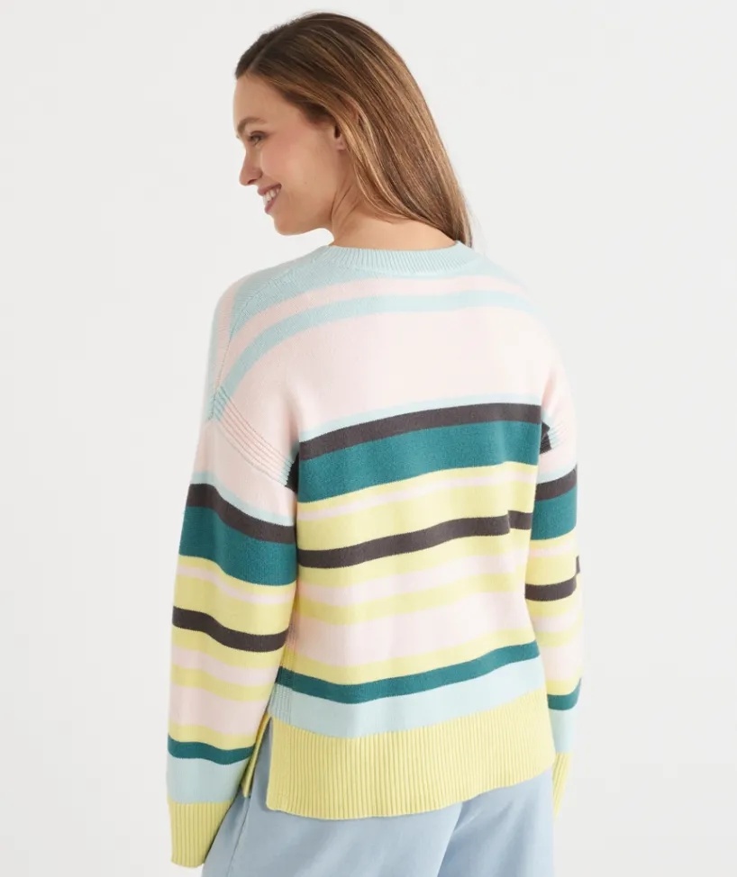 Sussan Knitwear|Tops>Stripe Crew Neck Rib Detail Jumper