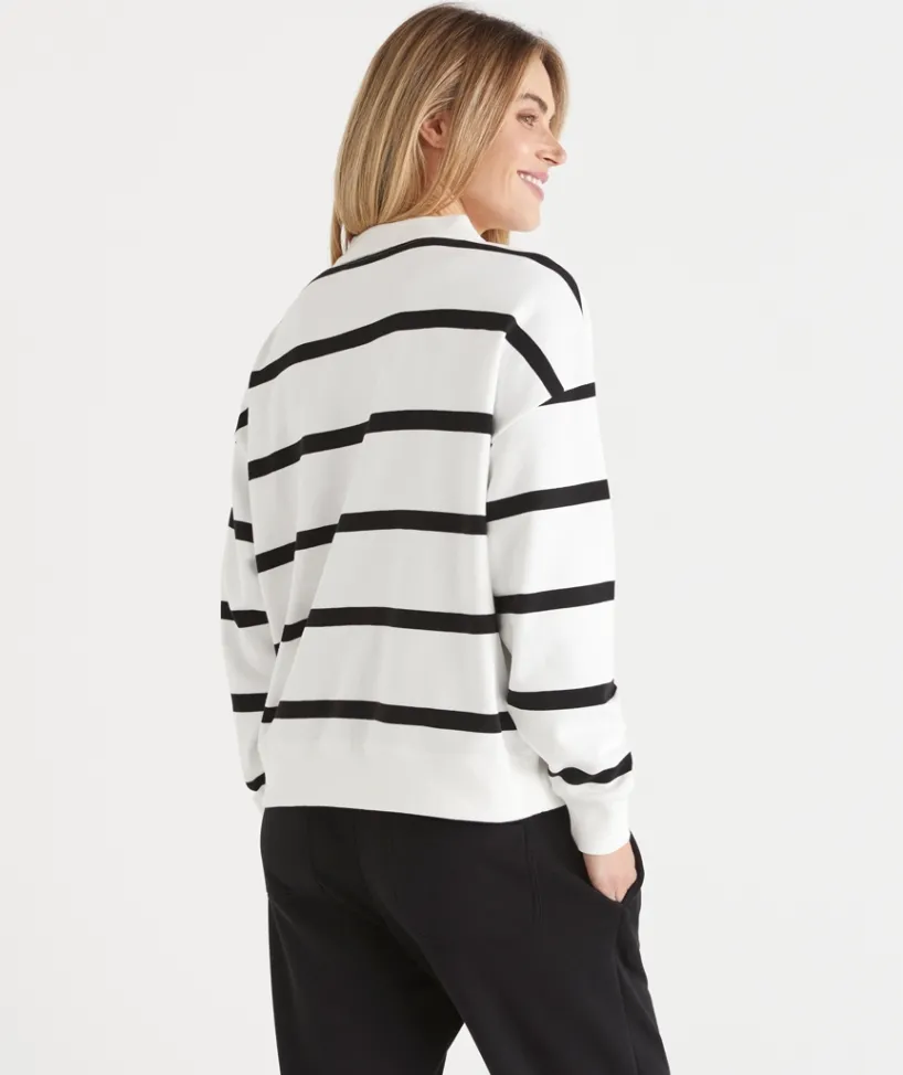 Sussan Tops|Loungewear>Stripe Henley Polo Jumper