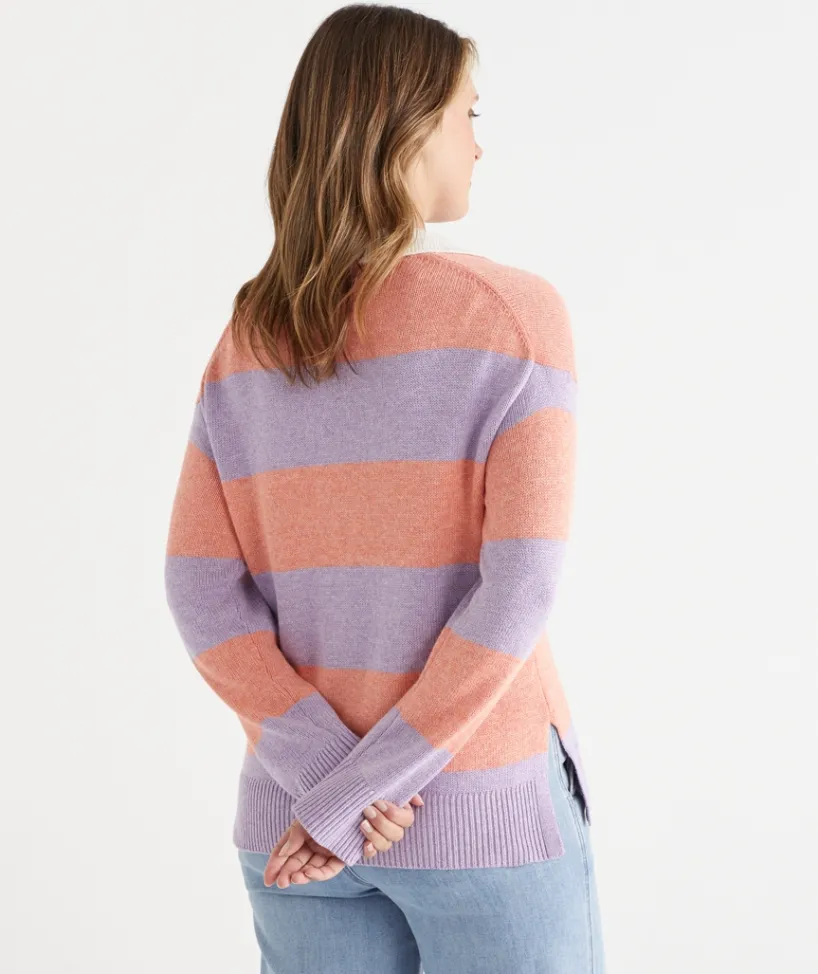 Sussan Tops|Knitwear>Stripe Knit Rugby Polo Jumper -