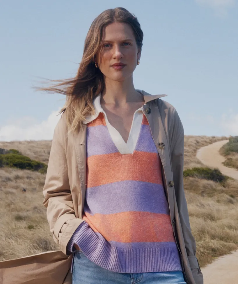 Sussan Tops|Knitwear>Stripe Knit Rugby Polo Jumper -