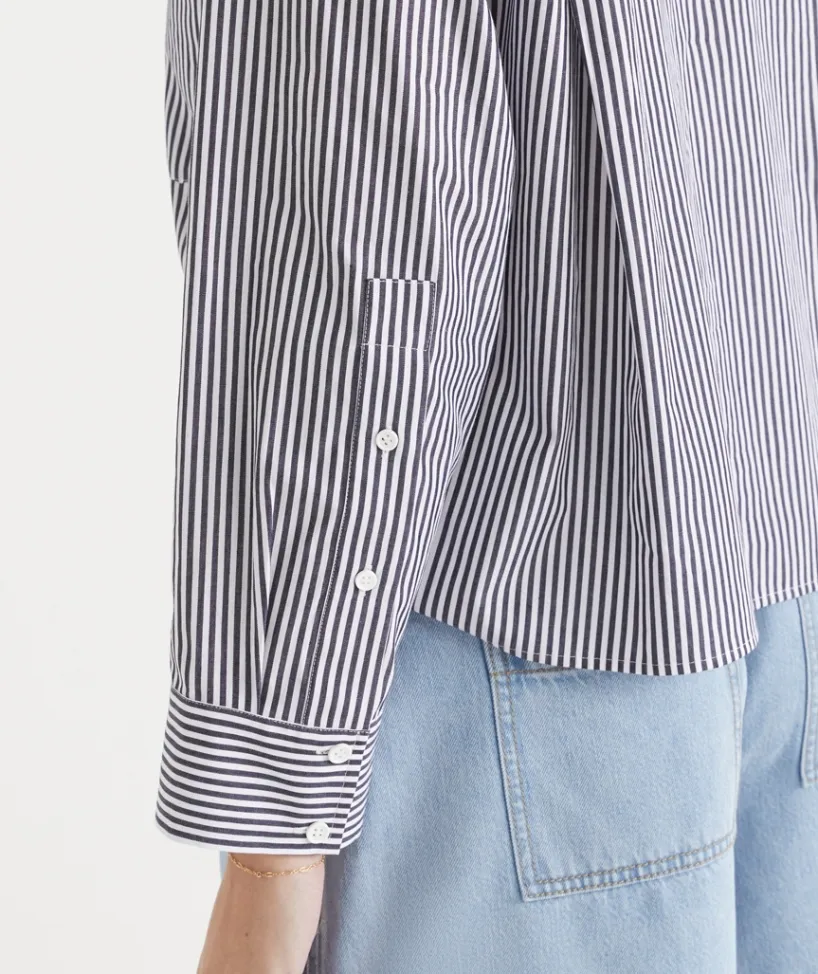 Sussan Tops|Shirts & Blouses>Stripe Long Sleeve Crop Shirt