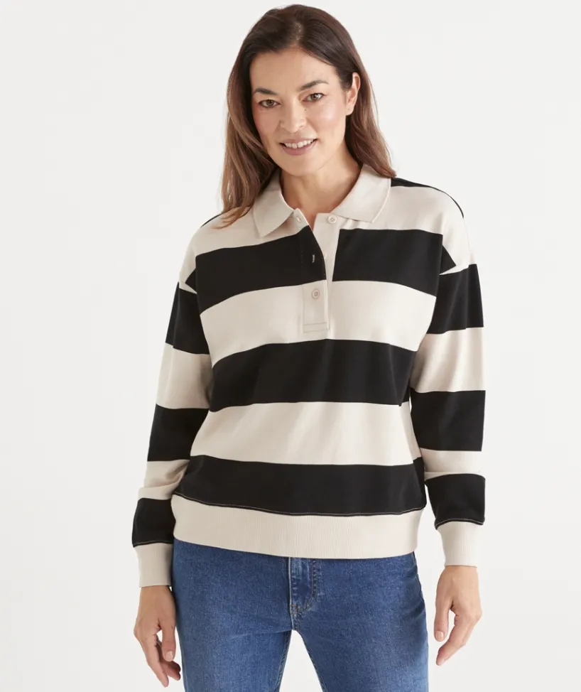 Sussan Tops|Loungewear>Stripe Rugby Button Jumper -
