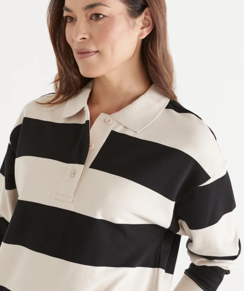 Sussan Tops|Loungewear>Stripe Rugby Button Jumper -