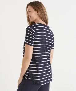 Sussan Tops|T-Shirts>Stripe Seam Detail Curve Hem Tee