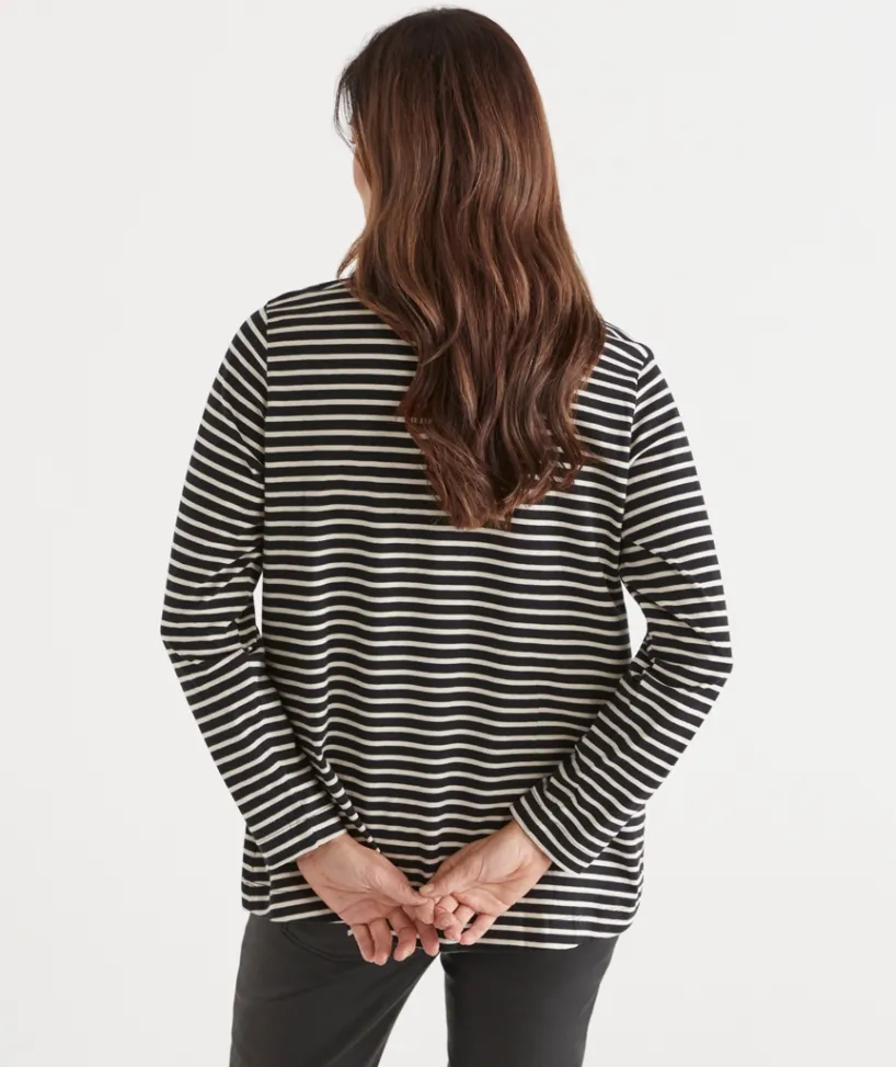 Sussan Tops|T-Shirts>Stripe Swing Long Sleeve Top -