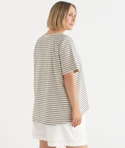 Sussan Tops|T-Shirts>Stripe Swing Short Sleeve T-Shirt