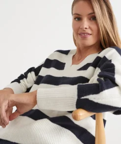 Sussan Tops|Knitwear>Stripe V Neck Jumper -