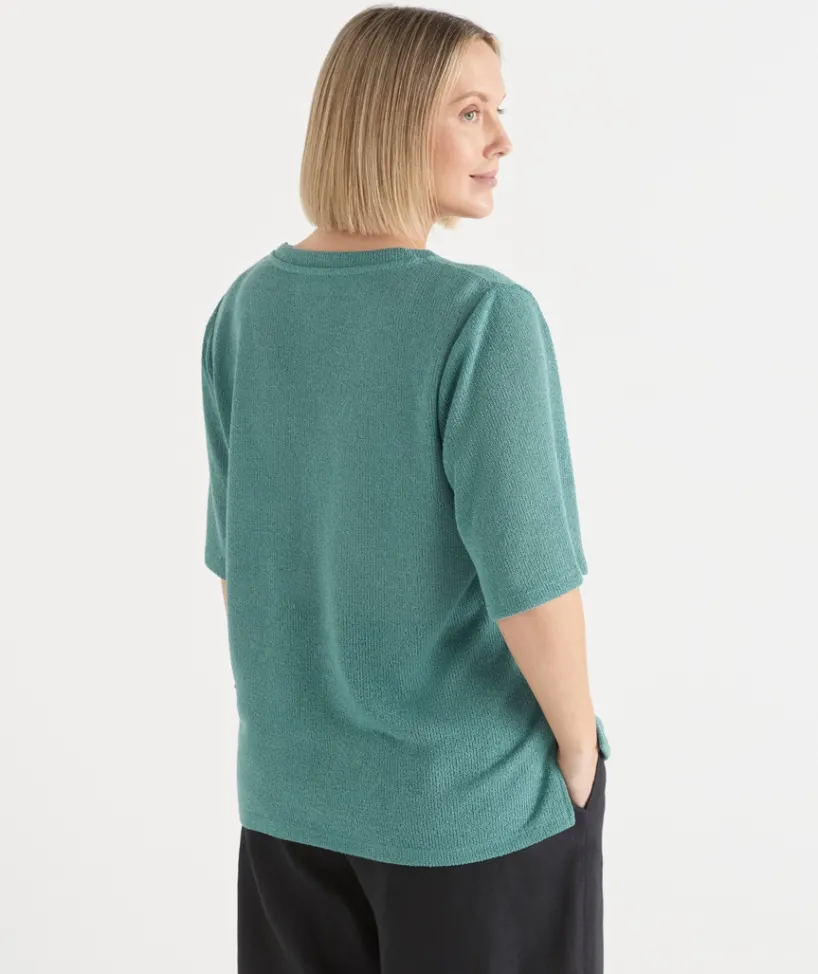 Sussan Tops|T-Shirts>Textured Button Up Short Sleeve Top